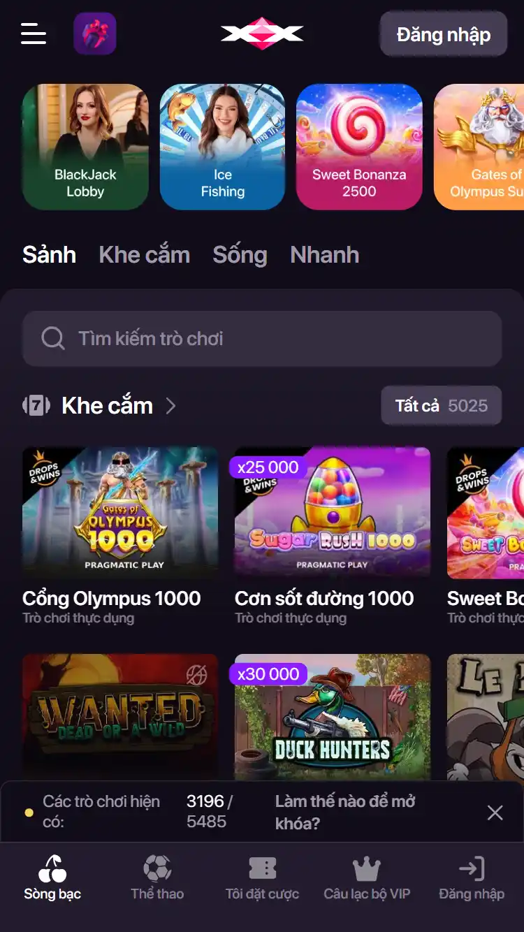 Ảnh chụp catalog trò chơi CHEXX với các nhóm casino hiện hành